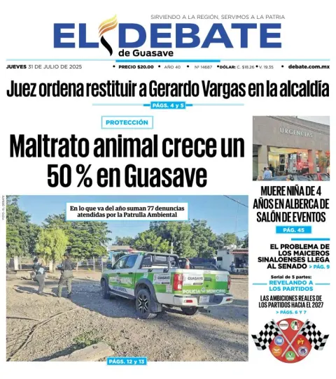 Portada de El Debate de Guasave del 2025-07-31