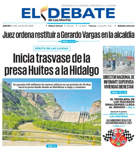 Portada de El Debate de los Mochis del 2025-07-31