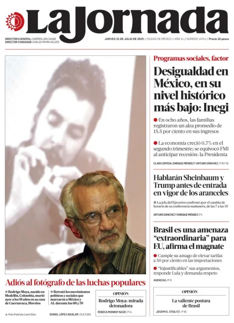 Portada de La Jornada del jueves, 31 de julio de 2025