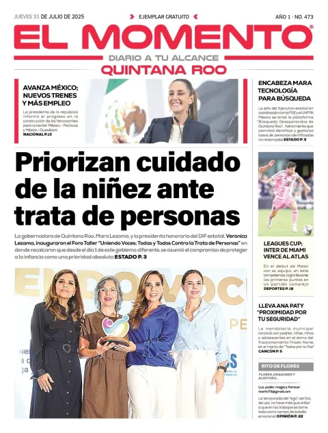 Portada de El Momento Quintana Roo del jueves, 31 de julio de 2025
