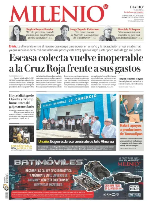 Portada de Milenio Tamaulipas del jueves, 31 de julio de 2025