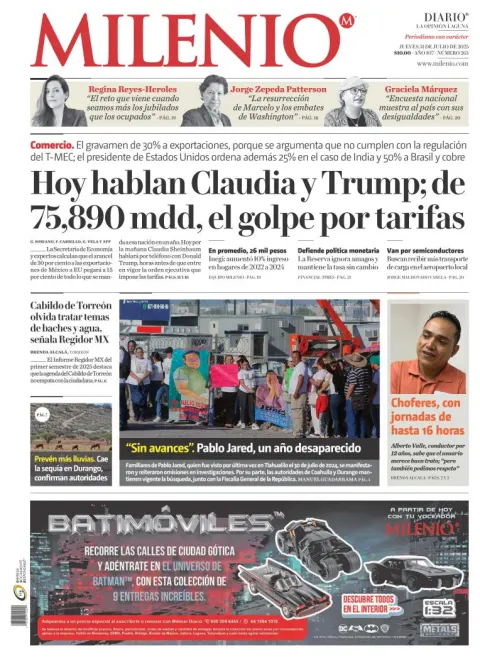 Portada de Milenio Laguna del jueves, 31 de julio de 2025