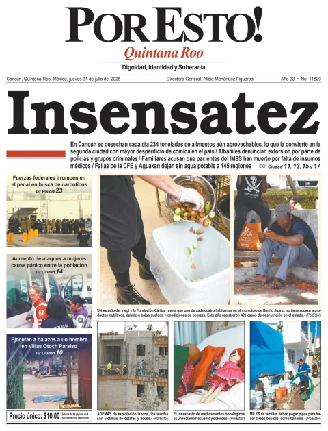 Portada de Por Esto (quintana Roo Cancun) del jueves, 31 de julio de 2025