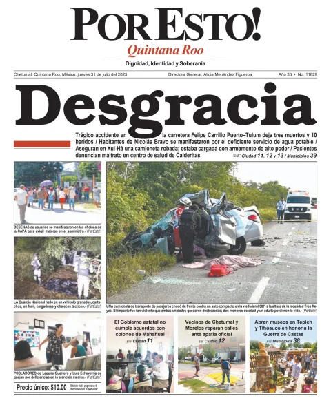 Portada de Por Esto (quintana Roo Chetumal) del jueves, 31 de julio de 2025
