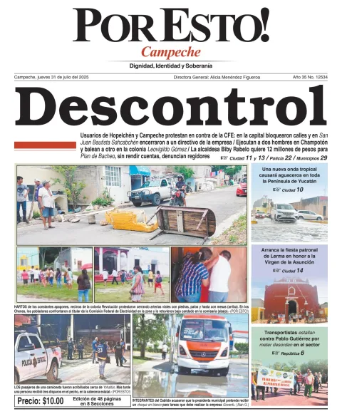 Portada de Por Esto (campeche) del jueves, 31 de julio de 2025