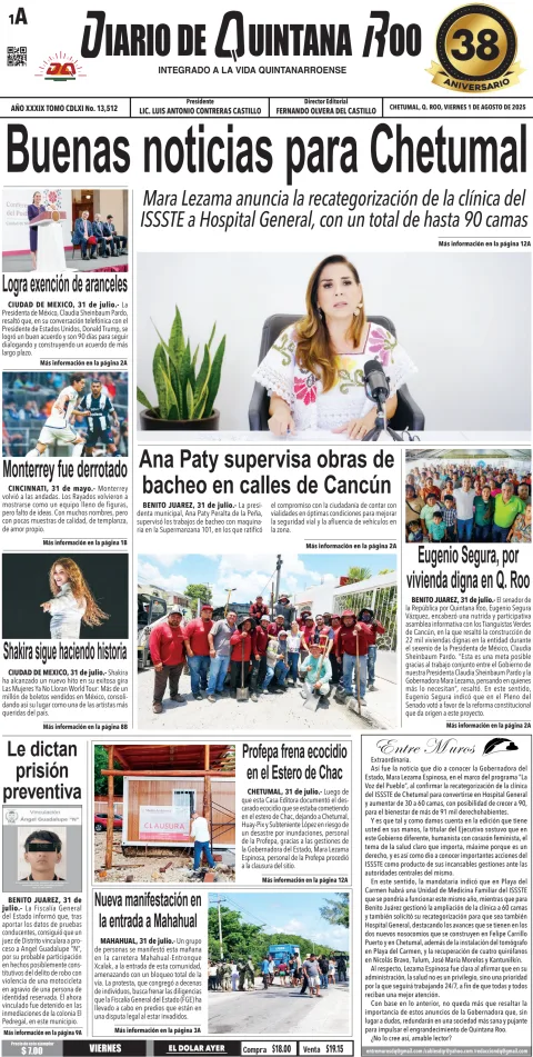 Portada de Diario de Quintana Roo (portada)