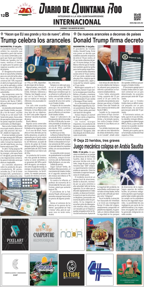 Portada de Diario de Quintana Roo (contra Portada)