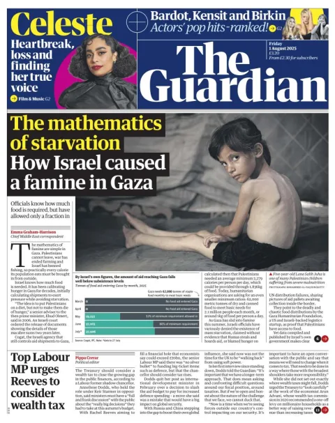 Portada de The Guardian (reino Unido) del viernes, 1 de agosto de 2025