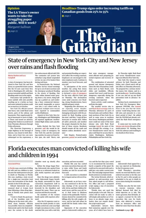 Portada de The Guardian (usa) del 2025-08-01