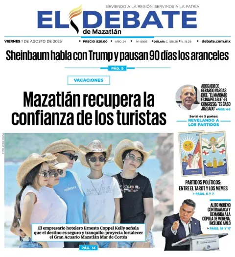 Portada de El Debate de Mazatlan del 2025-08-01