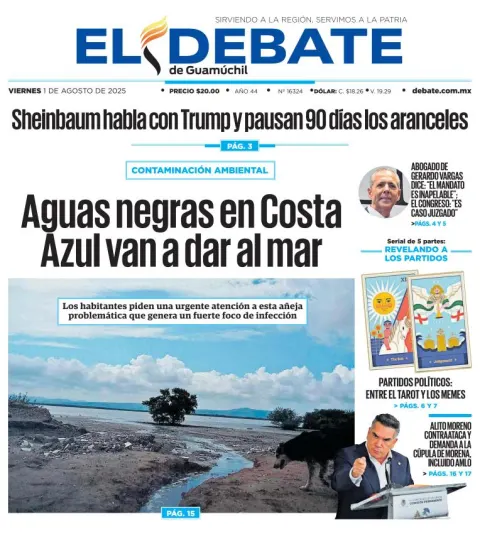 Portada de El Debate de Guamuchil del 2025-08-01