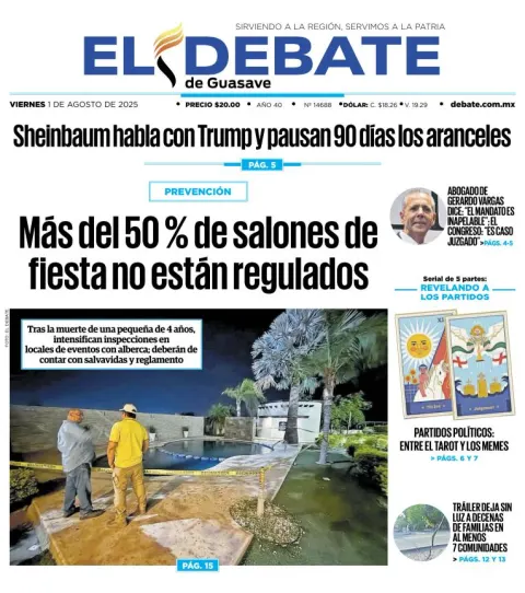 Portada de El Debate de Guasave del 2025-08-01