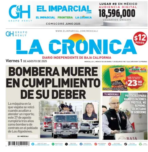 Portada de La Cronica del viernes, 1 de agosto de 2025