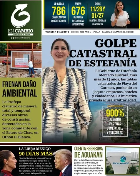 Portada de En Cambio - Quintana Roo (portada) del viernes, 1 de agosto de 2025