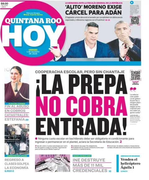 Portada de Quintana Roo Hoy del 2025-08-01