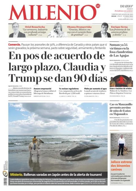 Portada de Milenio Jalisco del viernes, 1 de agosto de 2025