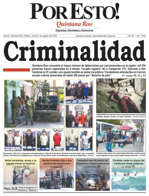 Portada de Por Esto (quintana Roo Cancun) del viernes, 1 de agosto de 2025