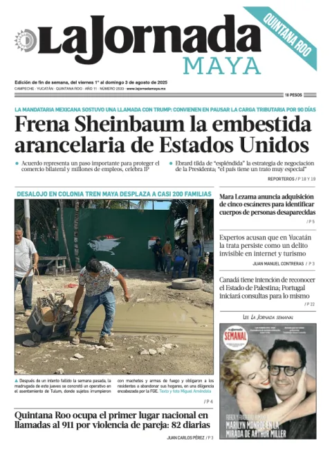 Portada de La Jornada Maya Quintana Roo del viernes, 1 de agosto de 2025