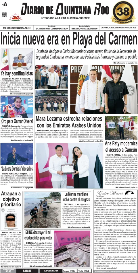 Portada de Diario de Quintana Roo (portada)