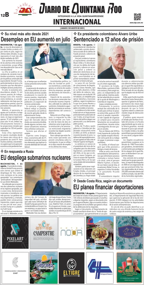 Portada de Diario de Quintana Roo (contra Portada)
