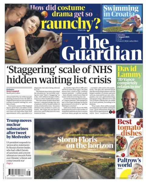 Portada de The Guardian (reino Unido)