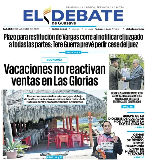 Portada de El Debate de Guasave del 2025-08-02
