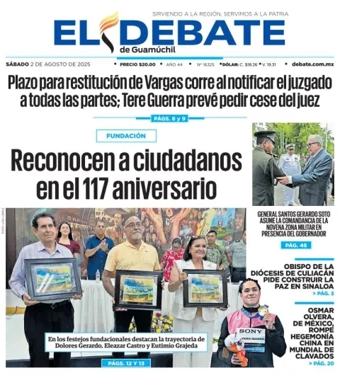 Portada de El Debate de Guamuchil del 2025-08-02