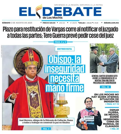 Portada de El Debate de los Mochis del 2025-08-02