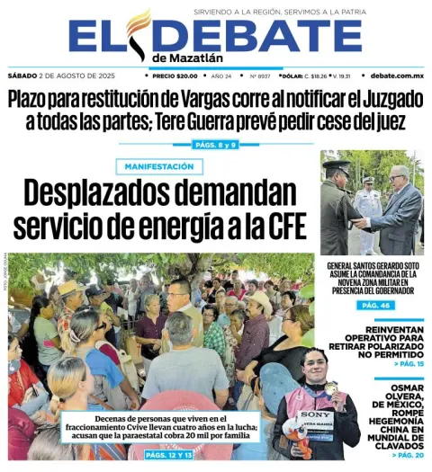 Portada de El Debate de Mazatlan del 2025-08-02