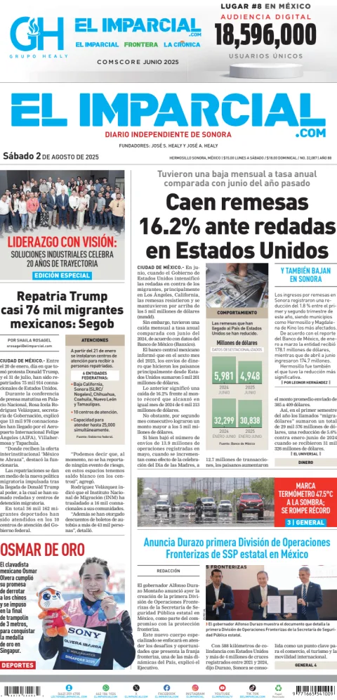Portada de El Imparcial del sábado, 2 de agosto de 2025