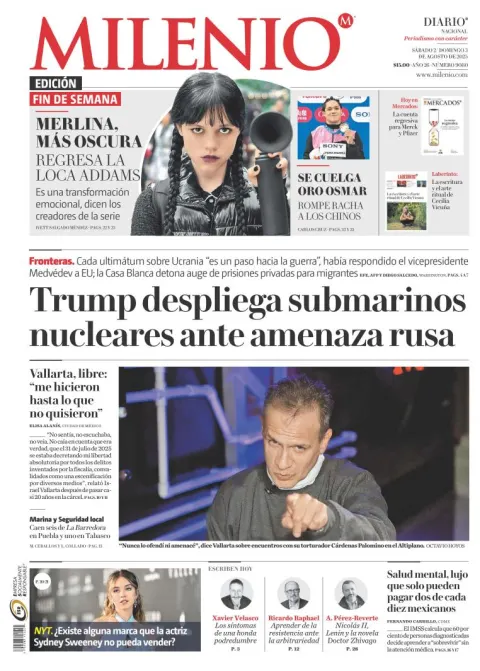 Portada de Milenio del sábado, 2 de agosto de 2025