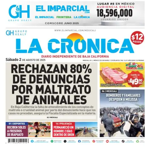 Portada de La Cronica del sábado, 2 de agosto de 2025