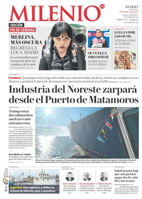 Portada de Milenio Tamaulipas del sábado, 2 de agosto de 2025