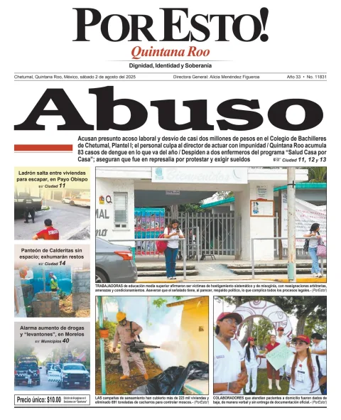 Portada de Por Esto (quintana Roo Chetumal) del sábado, 2 de agosto de 2025