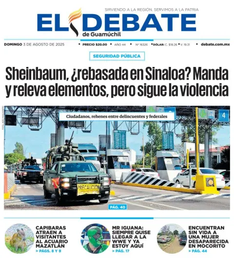 Portada de El Debate de Guamuchil del 2025-08-03
