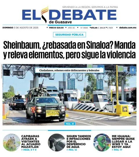 Portada de El Debate de Guasave del 2025-08-03