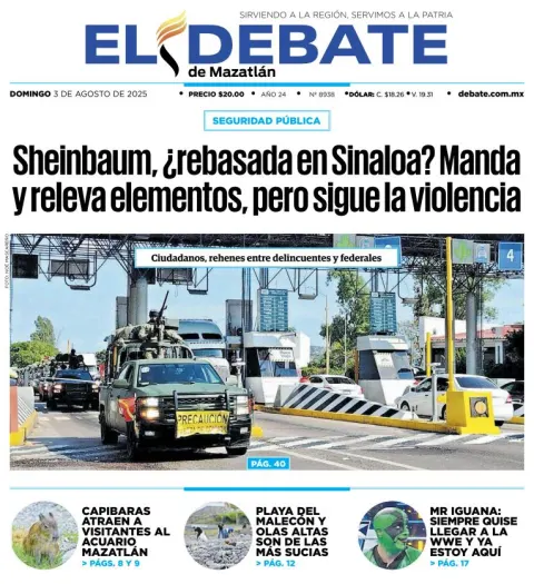 Portada de El Debate de Mazatlan del 2025-08-03