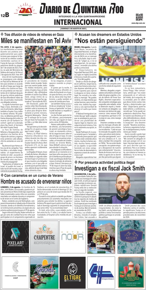 Portada de Diario de Quintana Roo (contra Portada) del domingo, 3 de agosto de 2025