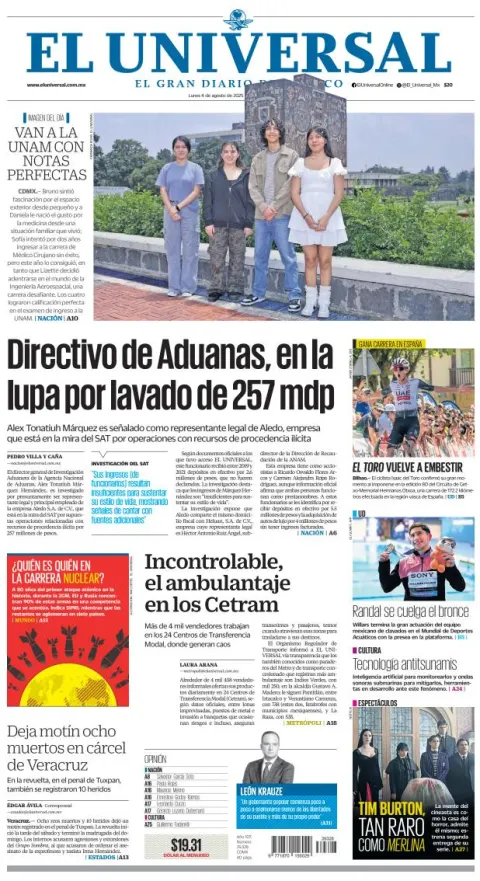 Portada de El Universal