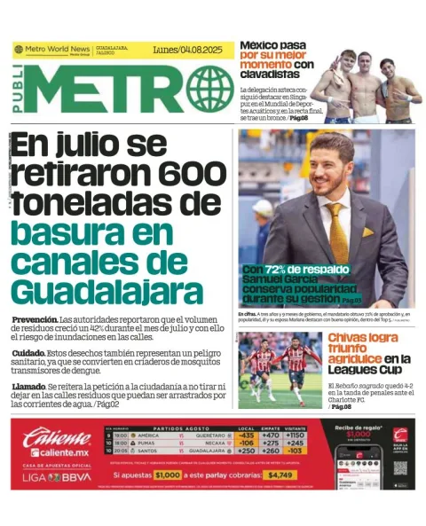 Portada de Publimetro Guadalajara del lunes, 4 de agosto de 2025