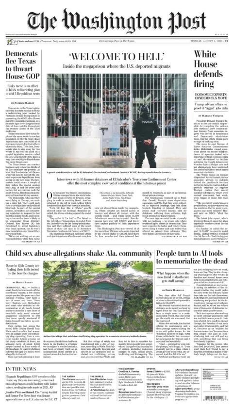 Portada de The Washington Post del lunes, 4 de agosto de 2025