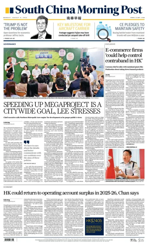 Portada de South China Morning Post del lunes, 4 de agosto de 2025