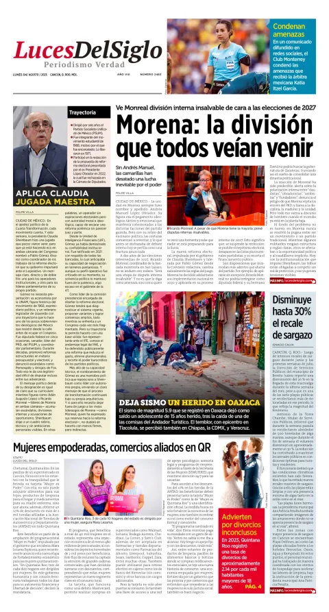 Portada de Luces del Siglo del lunes, 4 de agosto de 2025
