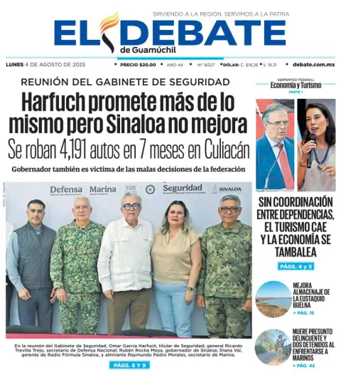 Portada de El Debate de Guamuchil del lunes, 4 de agosto de 2025