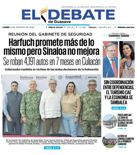 Portada de El Debate de Guasave del lunes, 4 de agosto de 2025