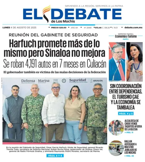 Portada de El Debate de los Mochis del lunes, 4 de agosto de 2025
