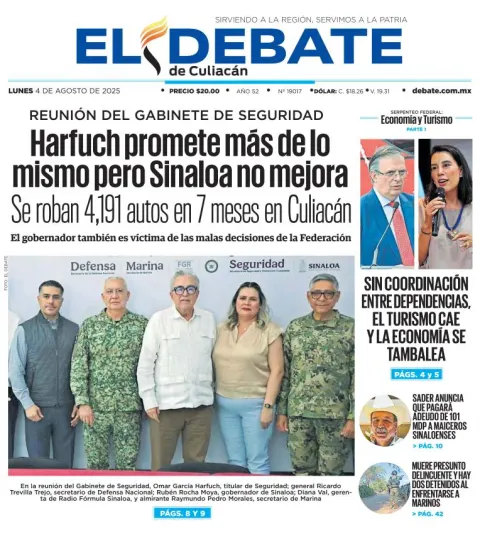 Portada de El Debate de Culiacan del lunes, 4 de agosto de 2025