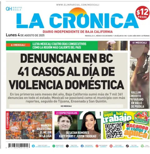 Portada de La Cronica del lunes, 4 de agosto de 2025