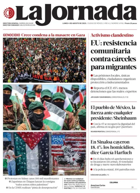 Portada de La Jornada del lunes, 4 de agosto de 2025