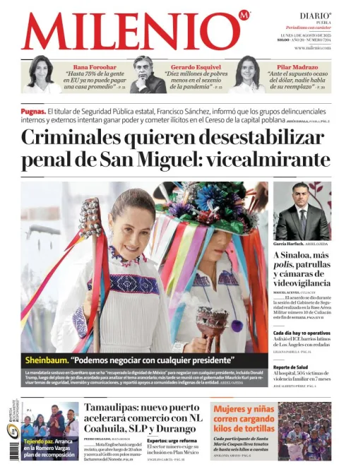 Portada de Milenio Puebla del lunes, 4 de agosto de 2025